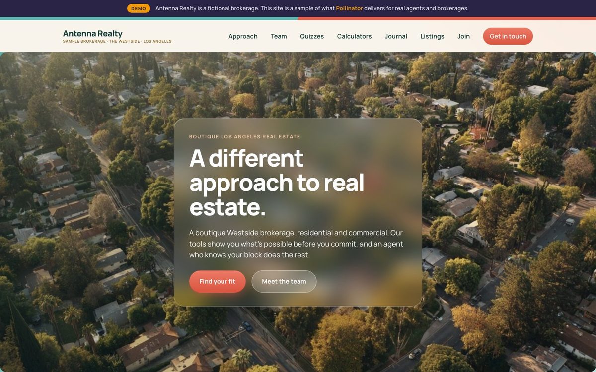 The Antenna Realty demo site, built on Pollinator